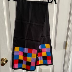 Designed for Trifari, Made in Italy, scarf; black and multi-color, color-block.